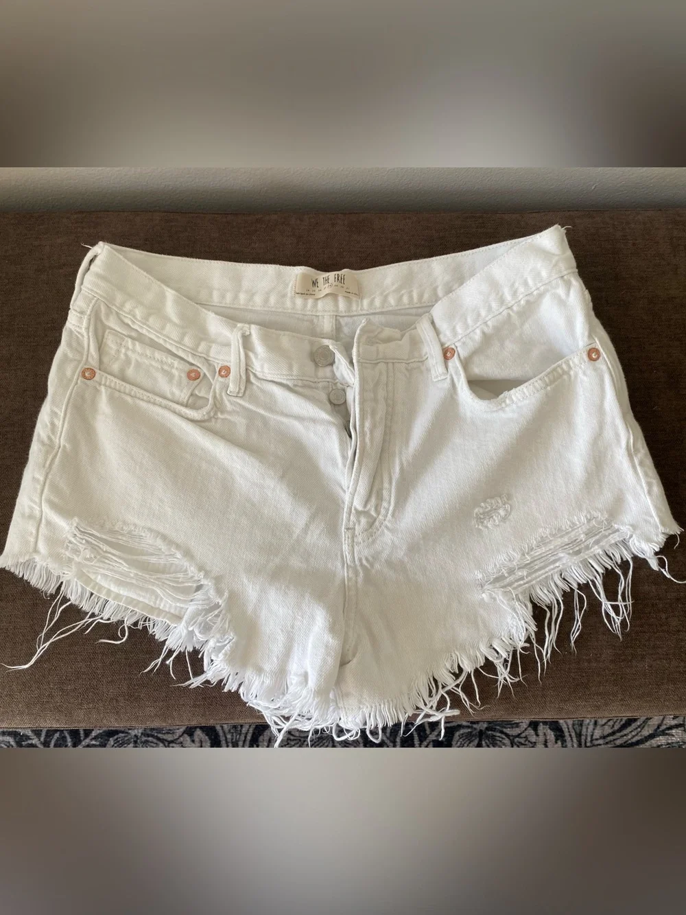 We The Free- Loving Good Vibrations White Frayed High-Rise Denim Shorts